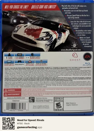 Need for Speed: Rivals PlayStation 4, NTSC box back