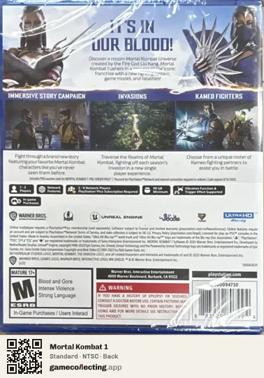Mortal Kombat 1 PlayStation 5, NTSC box back