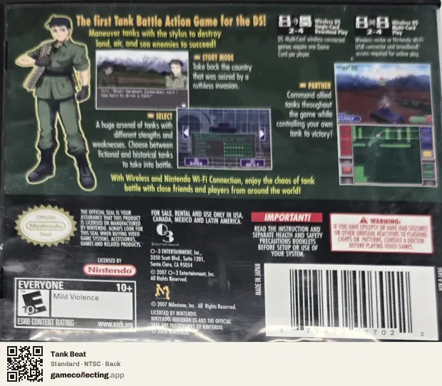 Tank Beat Nintendo DS, NTSC box back