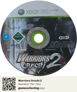 Warriors Orochi 2 Xbox 360, PAL disc