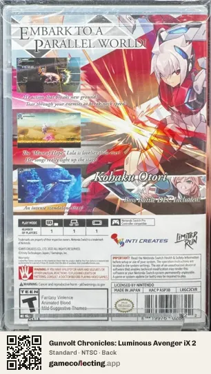 Gunvolt Chronicles: Luminous Avenger iX 2 Nintendo Switch, NTSC box back