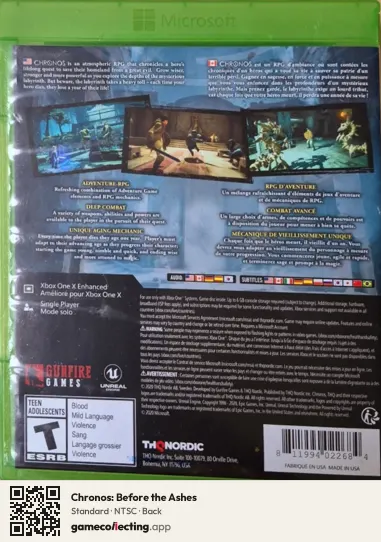 Chronos: Before the Ashes Xbox One, NTSC box back