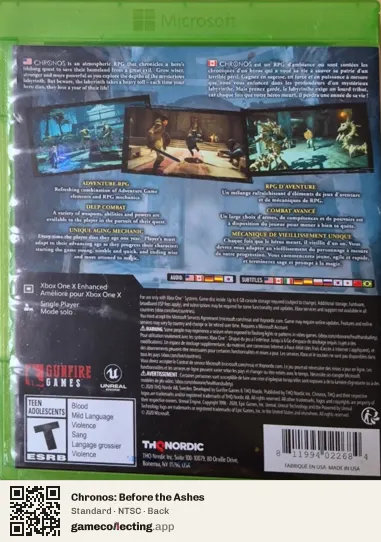 Chronos: Before the Ashes Xbox One, NTSC box back