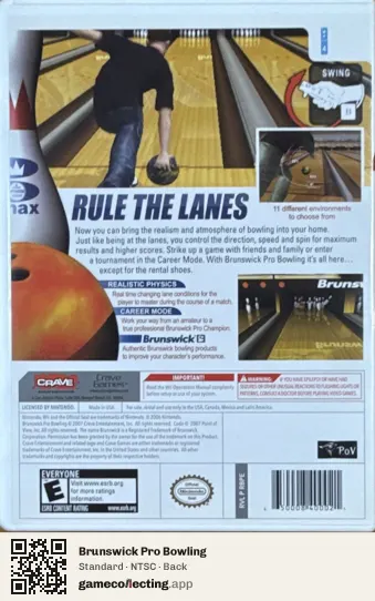 Brunswick Pro Bowling Nintendo Wii, NTSC box back