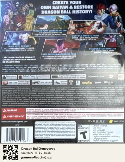 Dragon Ball Xenoverse PlayStation 3, NTSC box back