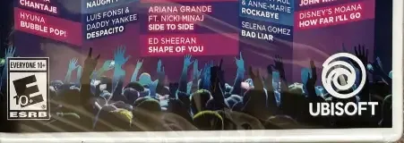 Just Dance 2018, the ESRB box on its front