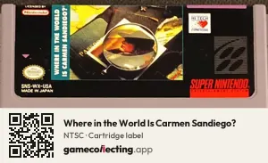 Where in the World Is Carmen Sandiego? Super Nintendo Entertainment System, NTSC cartridge label