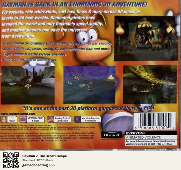Rayman 2: The Great Escape PlayStation, NTSC box back