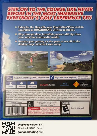 Everybody's Golf VR PlayStation 4, NTSC box back
