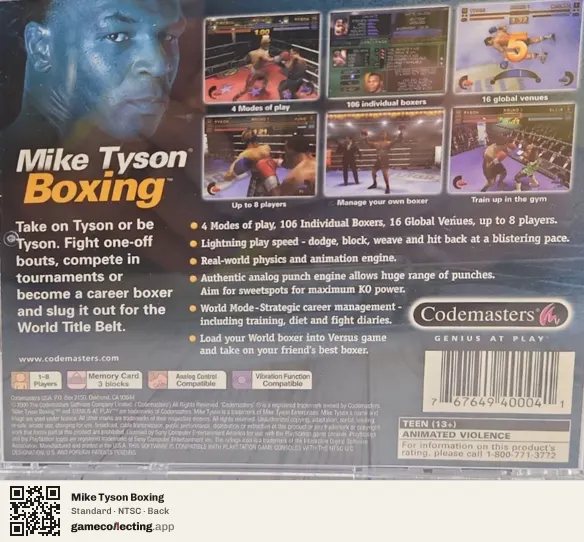 Mike Tyson Boxing PlayStation, NTSC box back
