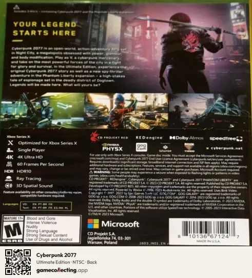 Cyberpunk 2077 PlayStation 5, NTSC box back