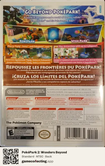 PokéPark 2: Wonders Beyond Nintendo Wii, NTSC box back