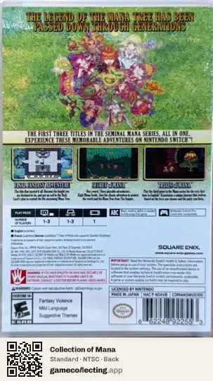 Collection of Mana Nintendo Switch, NTSC box back