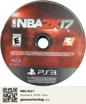 NBA 2K17 PlayStation 3, NTSC disc