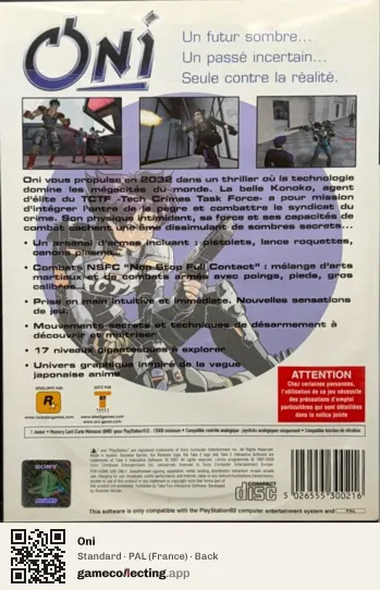 Oni PlayStation 2, France box back