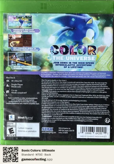 Sonic Colors: Ultimate Xbox One, NTSC box back
