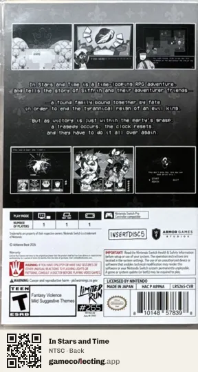 In Stars and Time Nintendo Switch, NTSC box back