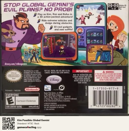 Kim Possible: Global Gemini Nintendo DS, NTSC box back