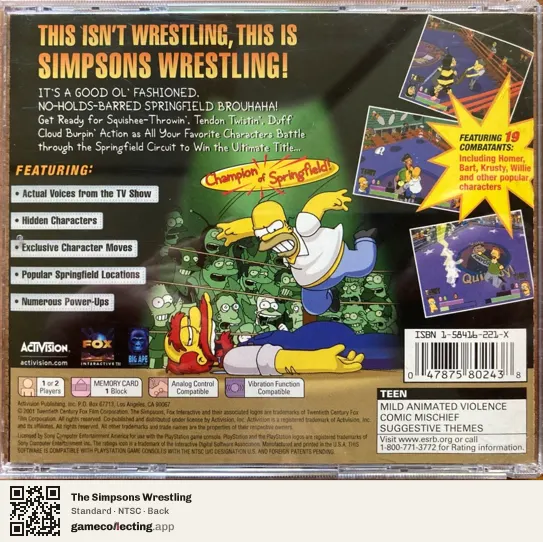 The Simpsons Wrestling PlayStation, NTSC box back