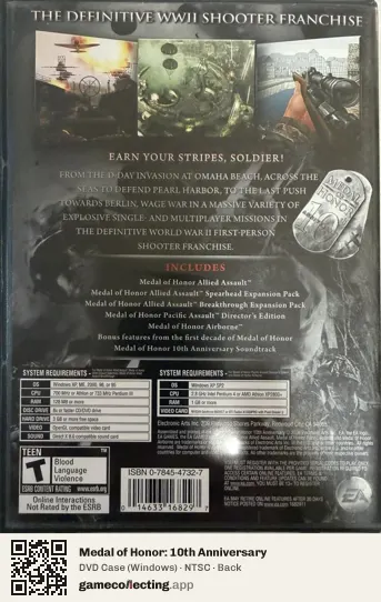 Medal of Honor: 10th Anniversary Computer, NTSC box back