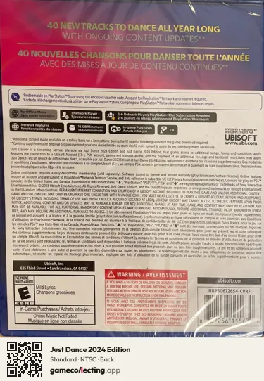 Just Dance 2024 Edition PlayStation 5, NTSC box back