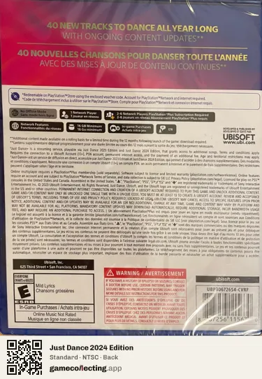 Just Dance 2024 Edition PlayStation 5, NTSC box back