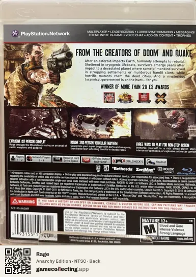 Rage PlayStation 3, NTSC box back