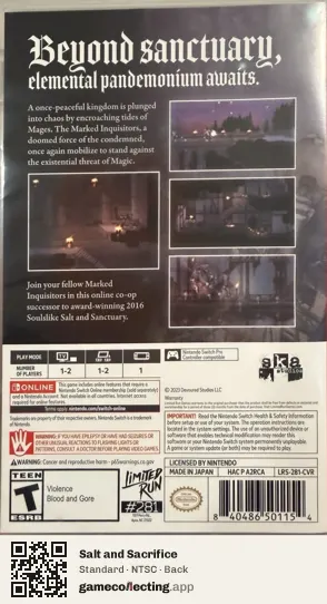 Salt and Sacrifice Nintendo Switch, NTSC box back