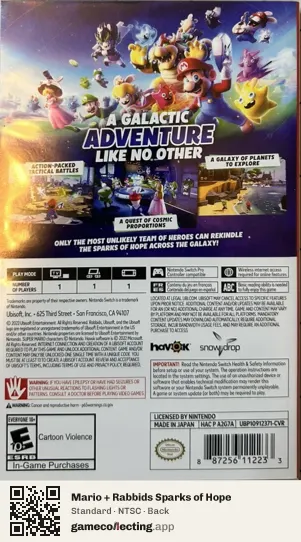 Mario + Rabbids Sparks of Hope Nintendo Switch, NTSC box back