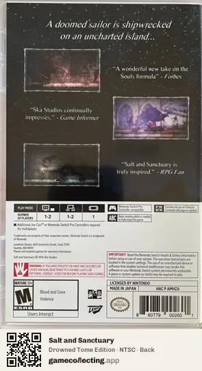 Salt and Sanctuary Nintendo Switch, NTSC box back