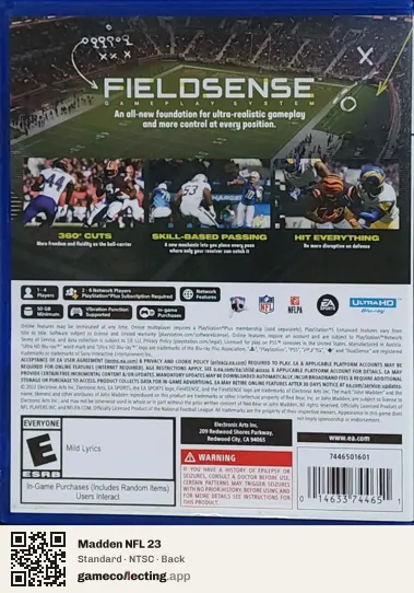 Madden NFL 23 PlayStation 5, NTSC box back