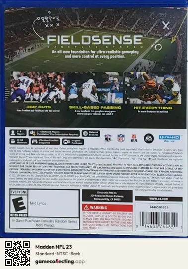 Madden NFL 23 PlayStation 5, NTSC box back