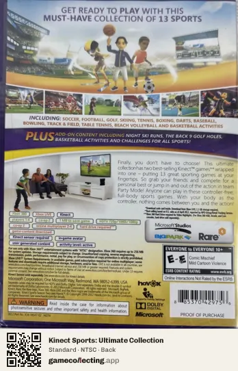 Kinect Sports: Ultimate Collection Xbox 360, NTSC box back