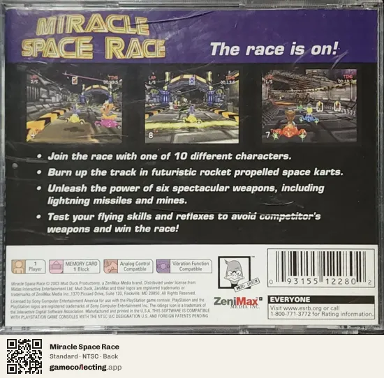 Miracle Space Race PlayStation, NTSC box back