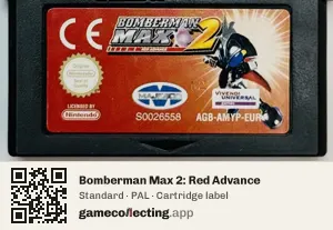 Bomberman Max 2: Red Advance Game Boy Advance, PAL cartridge label