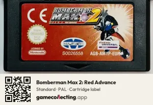 Bomberman Max 2: Red Advance Game Boy Advance, PAL cartridge label