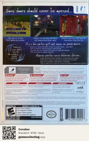 Coraline Nintendo Wii, NTSC box back