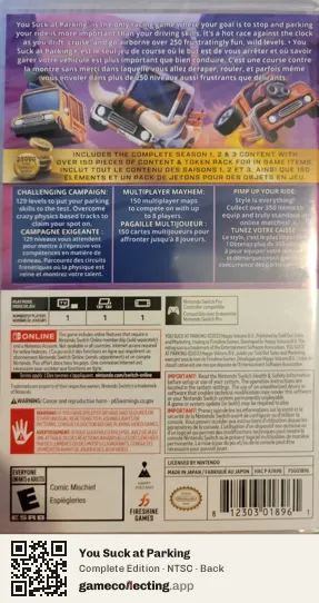 You Suck at Parking Nintendo Switch, NTSC box back
