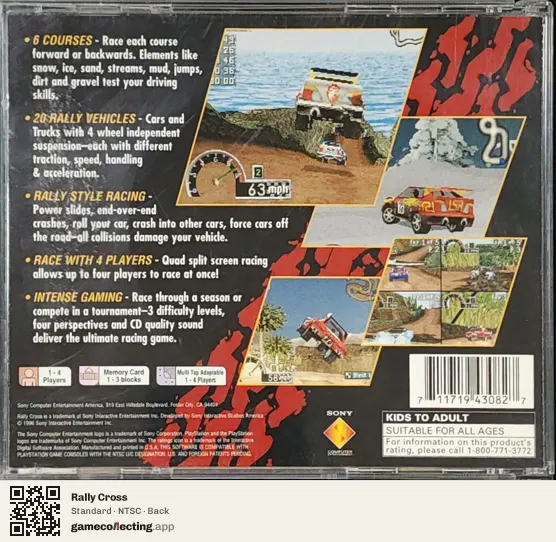 Rally Cross PlayStation, NTSC box back