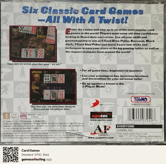 Card Games PlayStation, NTSC box back