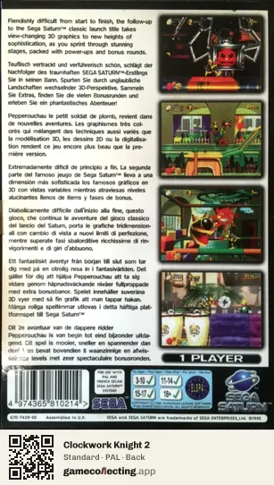 Clockwork Knight 2 Sega Saturn, PAL box back