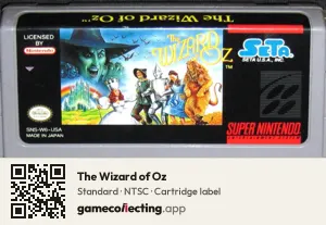 The Wizard of Oz Super Nintendo Entertainment System, NTSC cartridge label