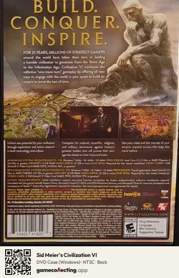 Sid Meier's Civilization VI Computer, NTSC box back