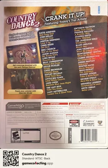 Country Dance 2 Nintendo Wii, NTSC box back
