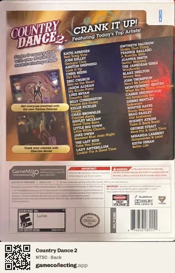 Country Dance 2 Nintendo Wii, NTSC box back