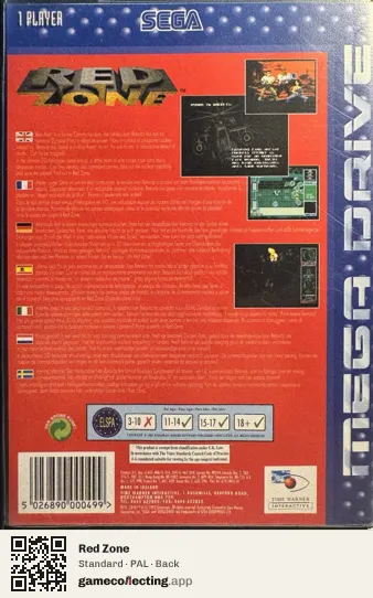 Red Zone Sega Mega Drive / Genesis, PAL box back
