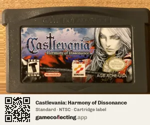 Castlevania: Harmony of Dissonance Game Boy Advance, NTSC cartridge label