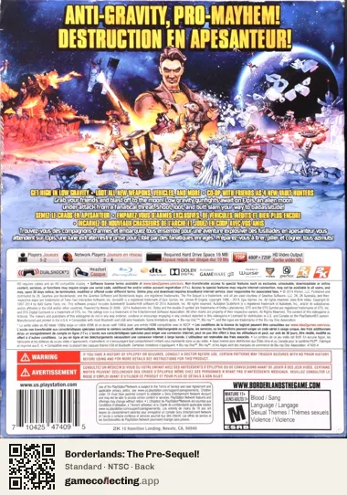 Borderlands: The Pre-Sequel! PlayStation 3, NTSC box back