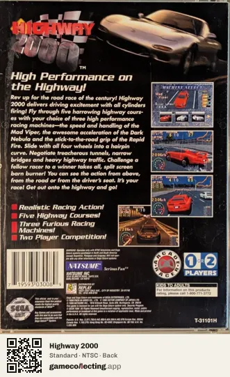 Highway 2000 Sega Saturn, NTSC box back