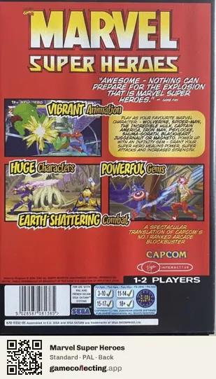 Marvel Super Heroes Sega Saturn, PAL box back